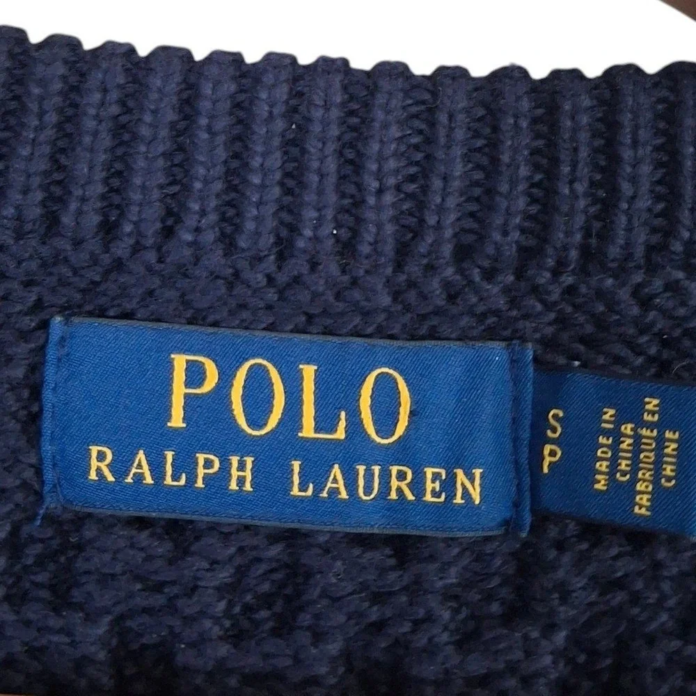 Polo Ralph Lauren Cable Knit Sweater Men's Small Navy Blue Cotton Crewneck S